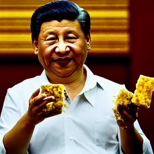 Prompt: Xi Jinping eating honey out of a jar with his hands.