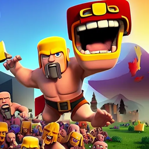 Prompt: clash of clans does a crossover event with fall guys, epic, pixar cartoon style