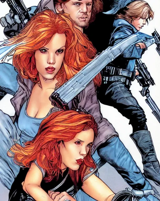 Image similar to mara jade and luke skywalker, cover art by jim lee