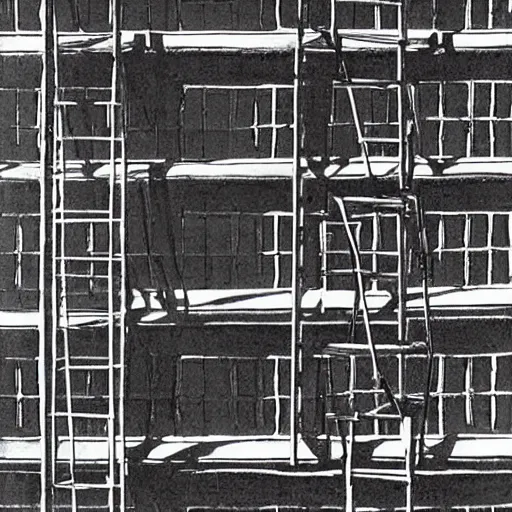 Prompt: maurits cornelis escher, ladder, height detailed