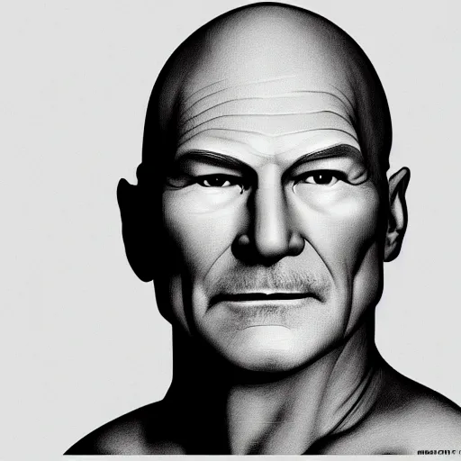 Prompt: a portrait of the head of patrick stewart on the body of hulk hogan, sharp focus, vector, 4 k