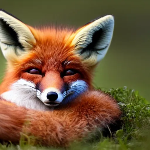 Image similar to photorealistic journalist closeup of a cute fox sleeping, bbc earth, hyperdetailed, super fluffy