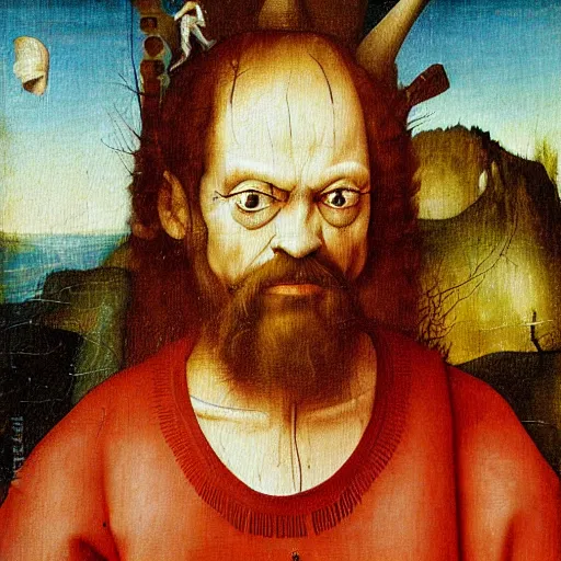 Image similar to terence mckenna portrait painting by hieronymus bosch