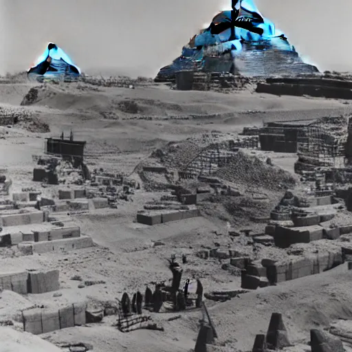 Image similar to construction of the Giza pyramids by ancient Egyptian gods