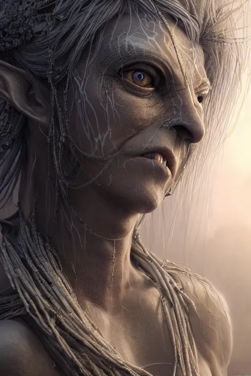 Prompt: one - eye ogre, intricate, ethereal, by luis royo, hyper detailed, weta digital, ray trace, unreal engine, trending on artist, lit, glow, cinematic, soft light, photorealistic, volumetric, realistic, glossy, 8 k post - production, masterpiece, luxury, smooth