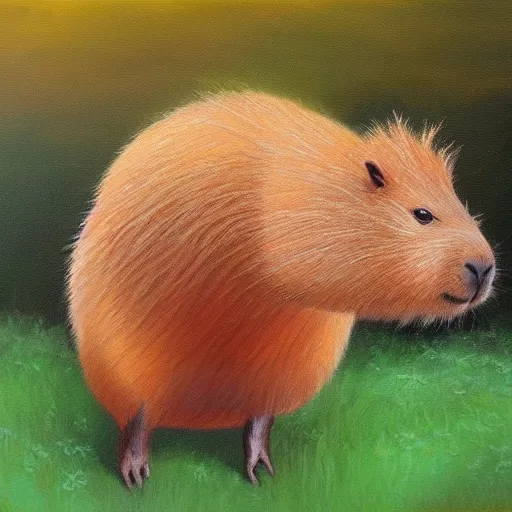 Prompt: a beautiful oil painting of a capybara