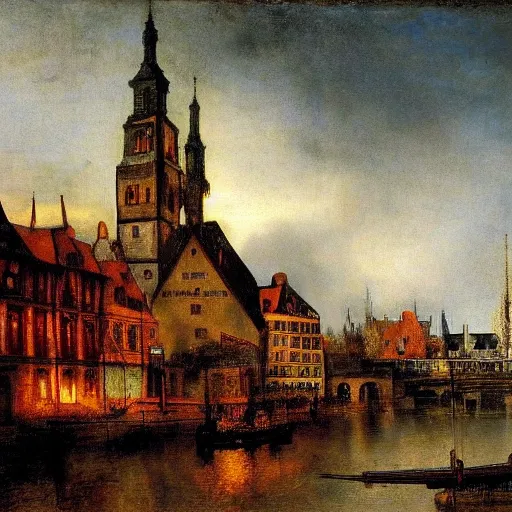 Prompt: the city of mainz, painting by rembrandt