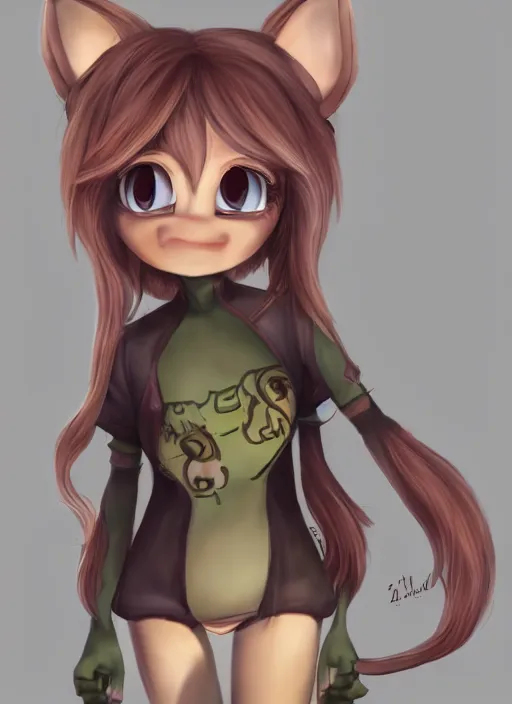 Image similar to female furry mini cute style, character adoptable, highly detailed, rendered, ray - tracing, cgi animated, 3 d demo reel avatar, style of maple story and zootopia, maple story cthulhu girl, dark cthulhu, dark skin, cool clothes, soft shade, soft lighting