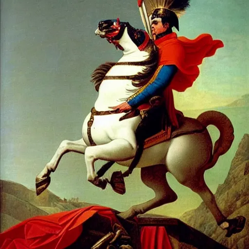 Image similar to Napoleon on a giant eagle painted by Jacques-Louis David