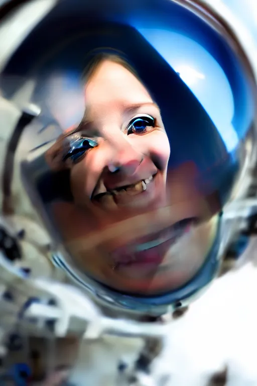 Prompt: pov wideangle portrait of a female test pilot, nasa, beautiful, clean eyes, smiling, hyperrealistic, detailed, high quality