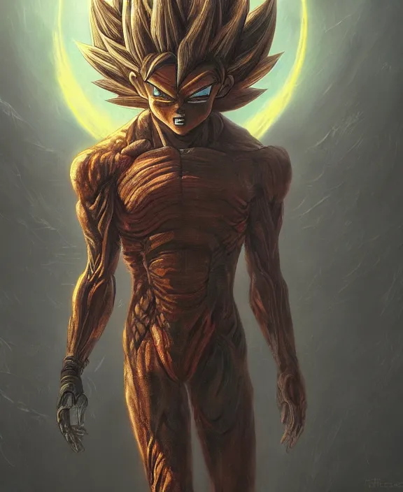 Prompt: sci - fi goku from dragon ball by hr giger and beksinski and stephan martiniere, trending on artstation, 4 k resolution, detailed, high quality, hq artwork