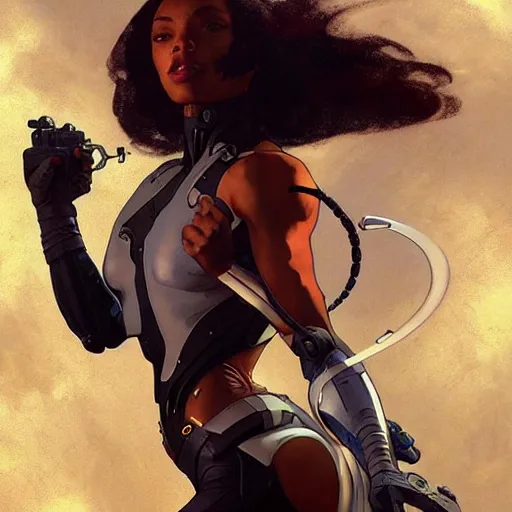 Image similar to cyborg Normani as aeon flux profile picture by Greg Rutkowski, dynamic pose, intricate, futuristic, fantasy, elegant, by Stanley Artgerm Lau, greg rutkowski, thomas kindkade, alphonse mucha, loish, norman Rockwell,