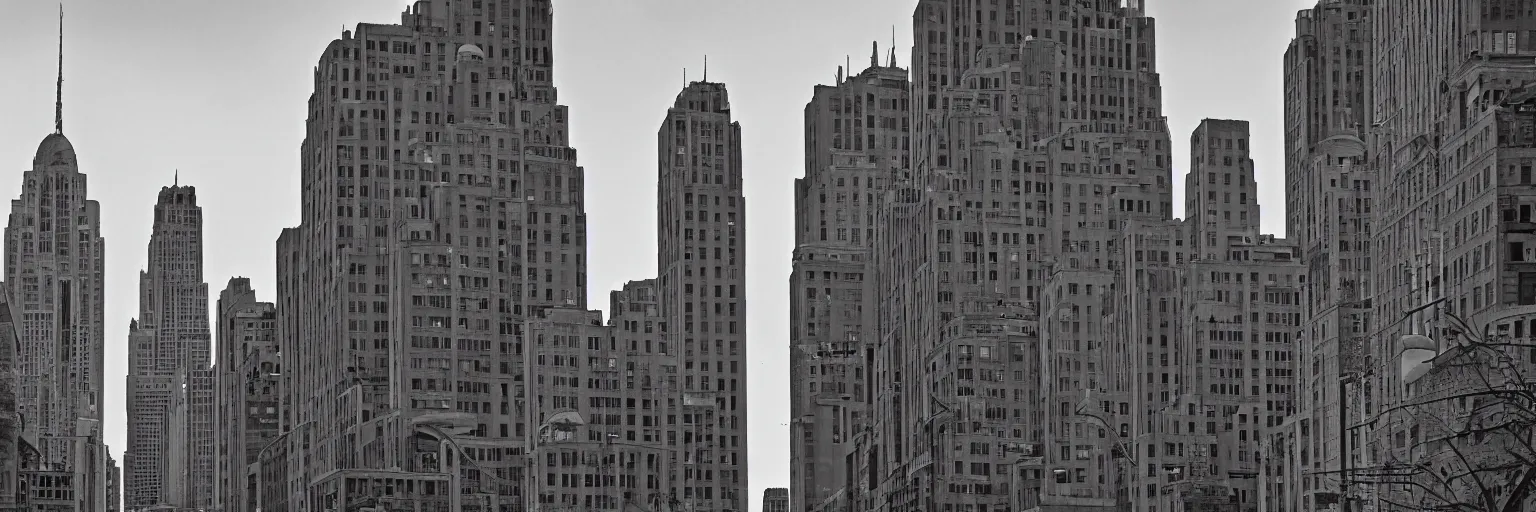 Prompt: Downtown. Art deco. Metropolis. Sense of awe. Photoreal. Low angle wide shot. Monochrome