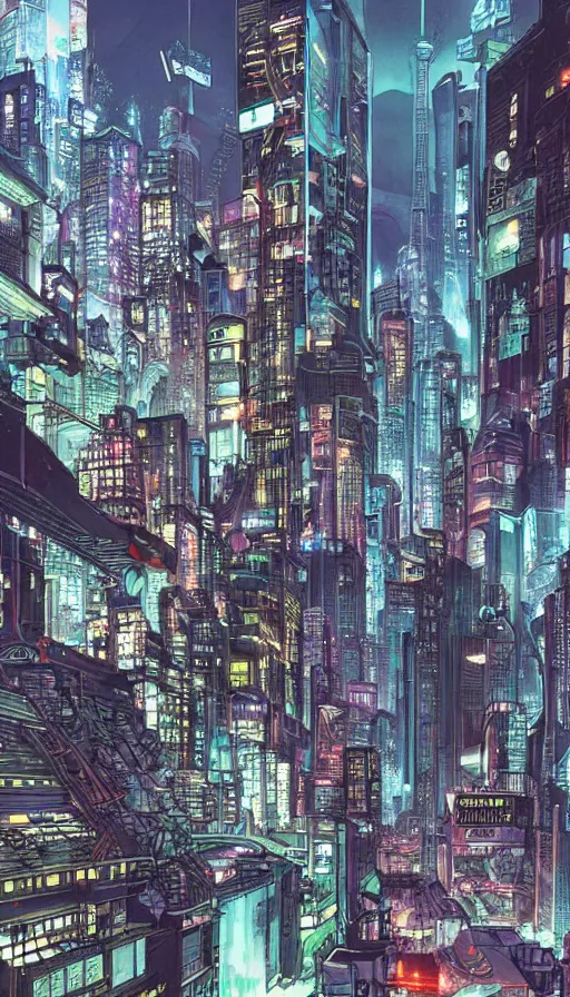 Prompt: a cyberpunk image of a futuristic cityscape of Montreal by masamune shirow