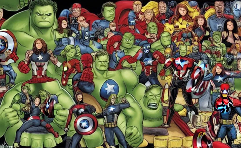 Prompt: marvel avengers made of pickles, concept art