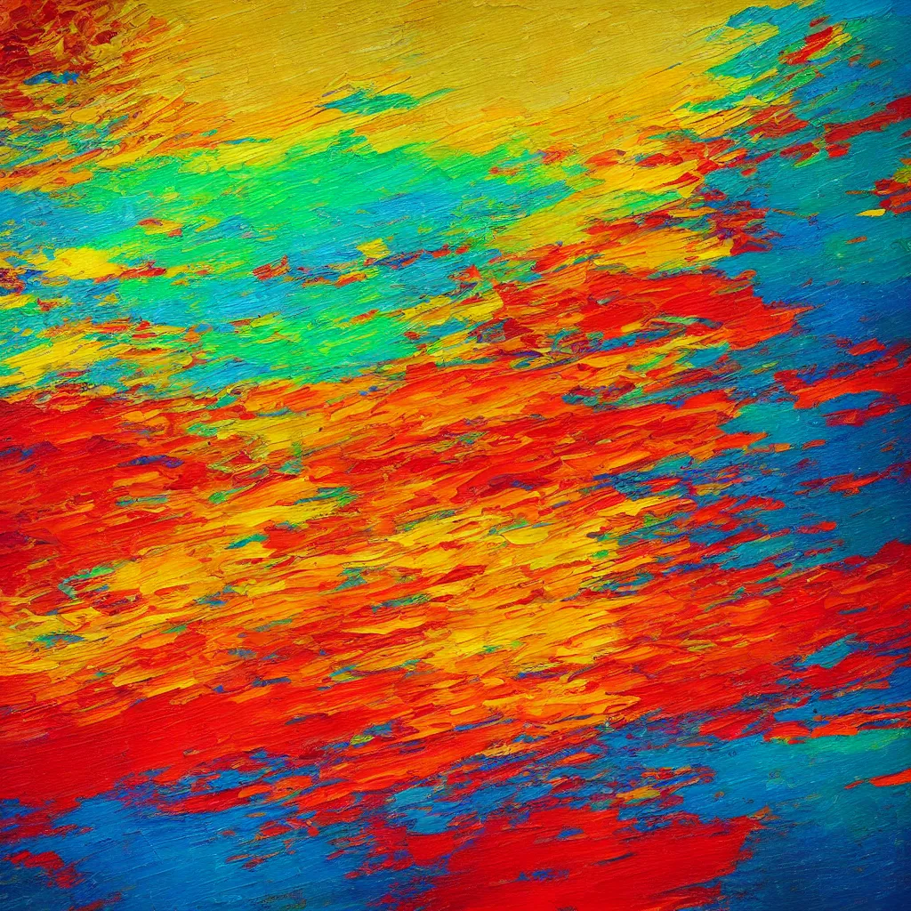 Image similar to oil painting, colourful popping stripes on canvas, artstation, design award