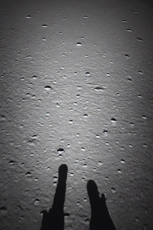 Image similar to a full body photography of an astronaut walking on the surface of the moon, bottom - view, focus on his foot, photography, photo - shot, shooting, cinematic lighting, 8 k