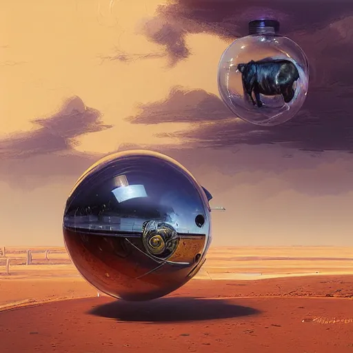 Image similar to spherical horse in vacuum, hyperrealism, no blur, 4 k resolution, ultra detailed, style of ron cobb, adolf hiremy - hirschl, syd mead, ismail inceoglu, rene margitte