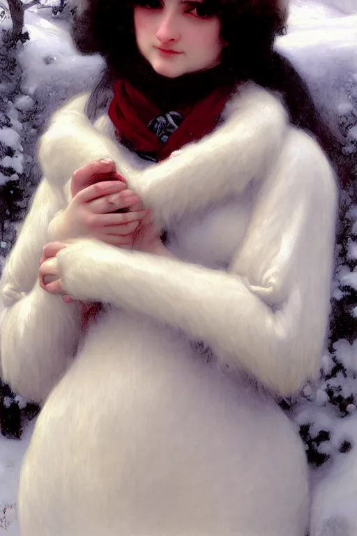 Image similar to snow lady in furry, painting by rossetti bouguereau, detailed art, artstation