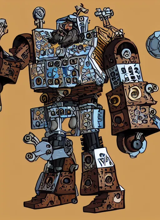 Image similar to A bearded pirate driving a giant wooden bipedal autobot transformer made out of pirate ship, mech suit, canons on arms, wooden mast for legs, sails, digital art