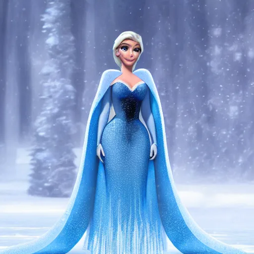 Image similar to kim kardashian as elsa in live action disney frozen, 8k resolution, full HD, cinematic lighting, award winning, anatomically correct