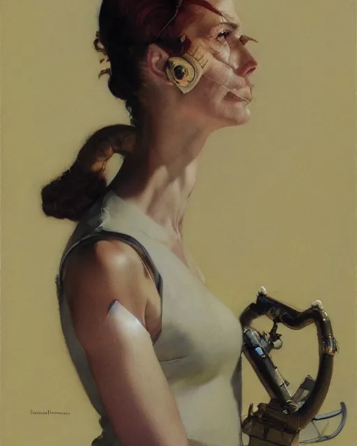 Image similar to head and upper body portrait of elegant striking mature space woman by norman rockwell, roberto ferri, daniel gerhartz, edd cartier, jack kirby, howard v brown, ruan jia, tom lovell, frank r paul, dean cornwell, astounding stories, amazing, fantasy, other worlds