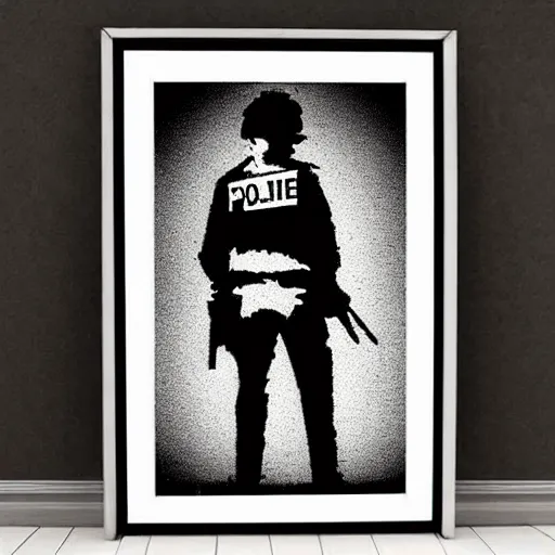 Prompt: Banksy grunge punk stencil art of a UK pig policeman