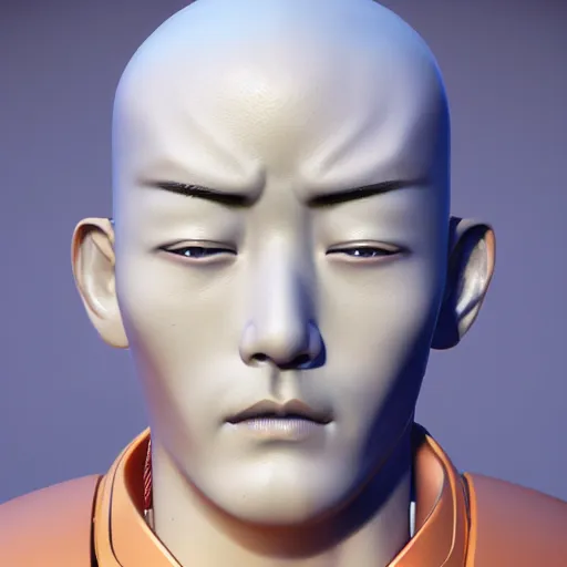Image similar to portrait of a bust of a samurai head with futuristic fashion elements created by yuuki morita, brilliantly colored, octane render, 3 d animated, unreal engine 5, studio lighting, smooth surface