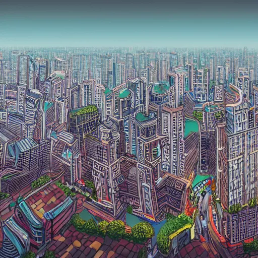 Prompt: an artwork of panoramic view of shanghai, cartoon style, trending on artstation, sunny day light,