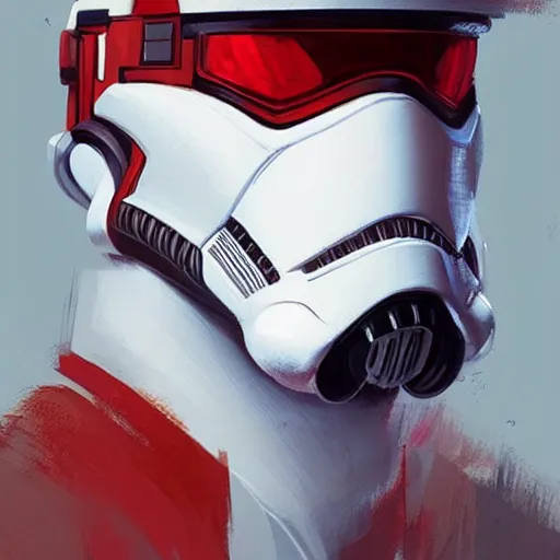 Image similar to portrait of a man by greg rutkowski, a soldier of the galactic triunvirate wearing a red and white tactical gear, star wars expanded universe, highly detailed portrait, digital painting, artstation, concept art, smooth, sharp foccus ilustration, artstation hq