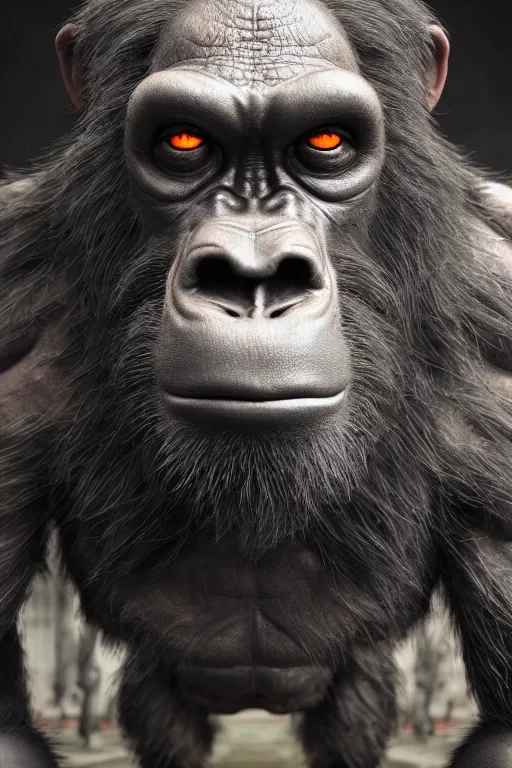 Image similar to cyborg ape, ultra realistic, concept art, intricate details, highly detailed, photorealistic, octane render, 8 k