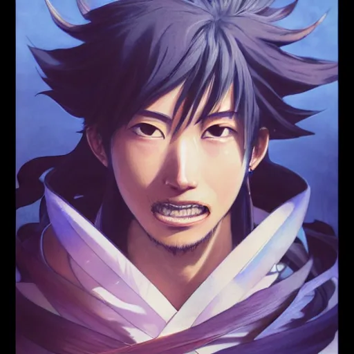 Image similar to highly detailed vfx portrait of kaido by eiichiro oda, makoto shinkai, alphonse mucha, sharp focus, art by artgerm and greg rutkowski!, backlit, harsh overhead sunlight, blue eyes, stanley kybric, takeshi obata, kaoru mori, pixiv, fanbox,