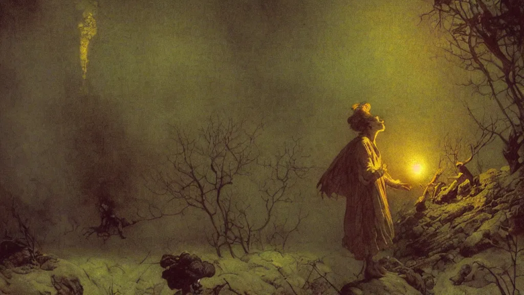 Prompt: a person conjuring!!! an image!!! from of noise!!!, by arthur rackham, maxfield parrish, and ivan aivazovsky, cinematic, colorful, intricate, chaotic, fantasy realism, hopeful, 8 k render, volumetric lighting
