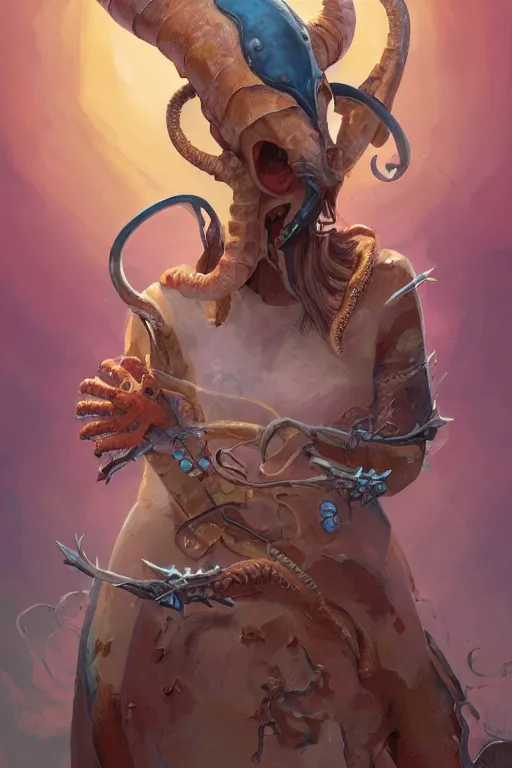 Image similar to portrait of the Plectronoceras cephalopod wizard wearing the epic artifact headgear by artgerm and Craig Mullins, James Jean, Andrey Ryabovichev, Mark Simonetti and Peter Morbacher 16k