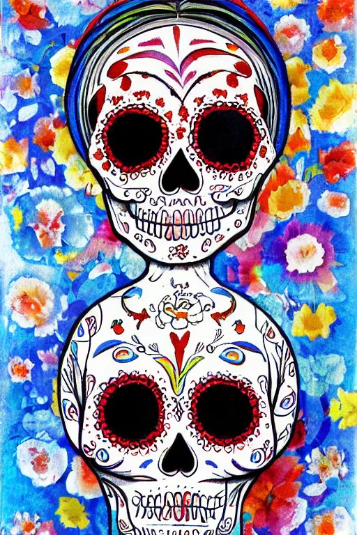 Image similar to illustration of a sugar skull day of the dead girl, art by gerhard richter