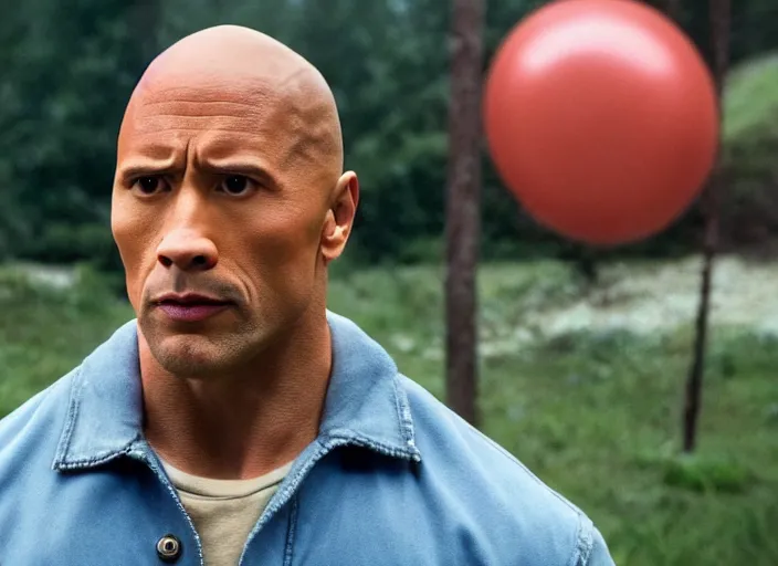 Prompt: film still of dwayne the rock johnson as eleven in the new stranger things movie, 4 k, highly detailed face, detailed eyes