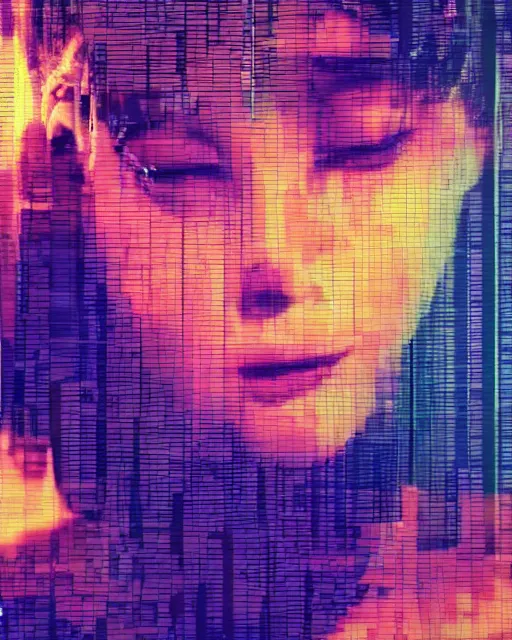 Prompt: A broken monitor with the calm face of an AI woman on it. Very very very strong glitches on the monitor. The face is glitches. Scanlines and jitter effects. Extremely high detail, glitchcore, glitches, glitch, cyberpunk, deep colors, 8k render