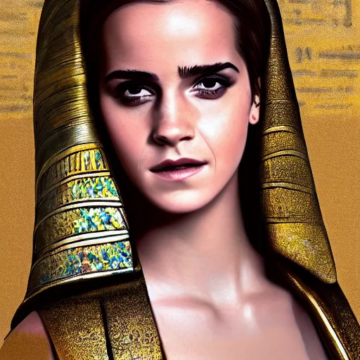 Prompt: a photograph of egyptian goddess emma watson, hyperrealism, photo realistic, canon pro