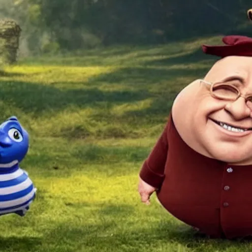 Image similar to photo of humpty dumpy with the face of danny devito