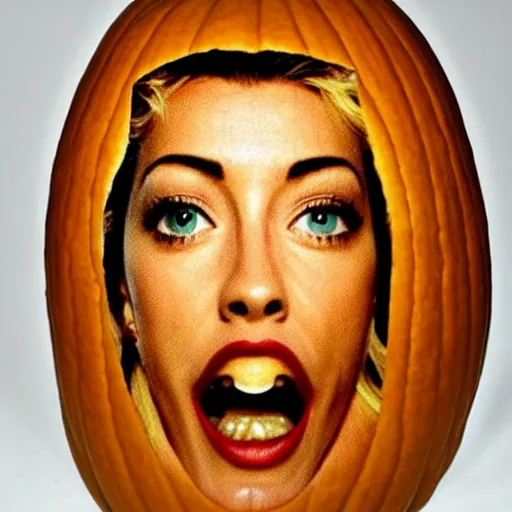 Image similar to gourd carved to look like the face of amber heard