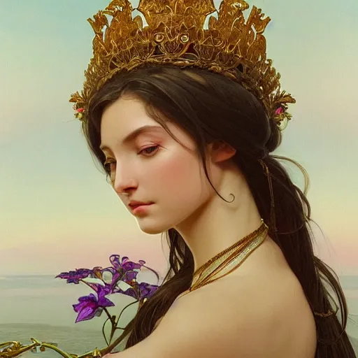 Image similar to perfectly-centered-Portrait of a gorgeous Goddess, The Perfect Human Female Specimen, intricate, elegant, super highly detailed, professional digital painting, artstation, concept art, smooth, sharp focus, no blur, no dof, extreme illustration, Unreal Engine 5, 8K, art by artgerm and greg rutkowski and alphonse mucha and loish and WLOP