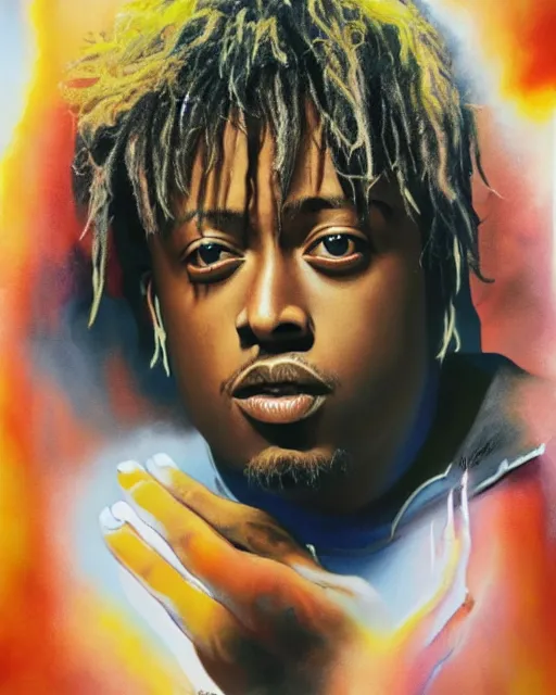 Image similar to juice wrld, airbrush, drew struzan illustration art, key art, movie poster