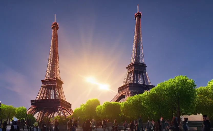 Image similar to photorealistic Eiffel Tower Destroyed. daylight. sunlight. lens flare. light fixtures. 8K. detailed. photorealism. artstation. 25mm f/1.7 ASPH Lens. ultra realistic