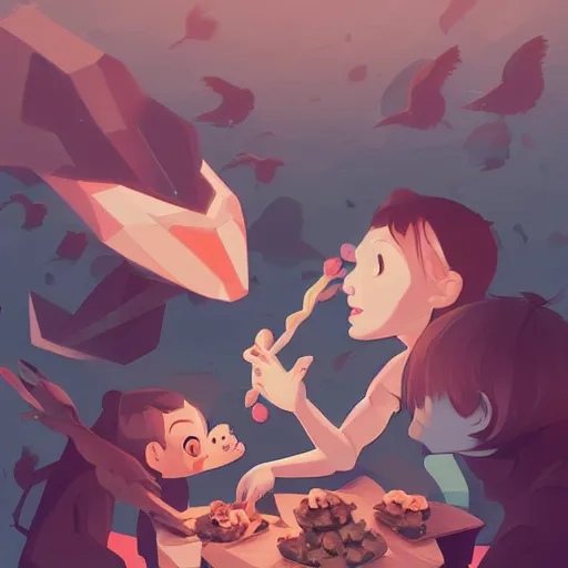 Image similar to a sweet nice looking moloch eating babies. clean cel shaded vector art. shutterstock. behance hd by lois van baarle, artgerm, helen huang, by makoto shinkai and ilya kuvshinov, rossdraws, illustration, art by ilya kuvshinov