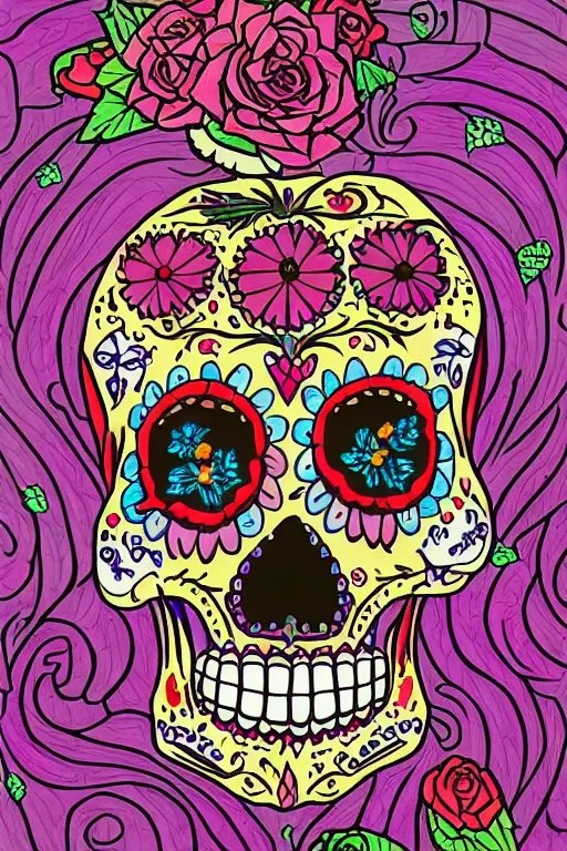 Image similar to illustration of a sugar skull day of the dead girl, art by necrolord