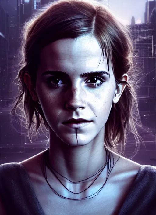 Image similar to 3 / 4 portrait, emma watson, crown, transparent skin, muscle, bones, veins, nerves, hyperrealism, detailed, photorealistic, cyberpunk apocalyptic city, futuristic, ultra realistic, cinematic, intricate, cinematic light, unreal engine 8 k, octane render, unreal engine by charlie bowater, david kostic, stanley lau, artgerm