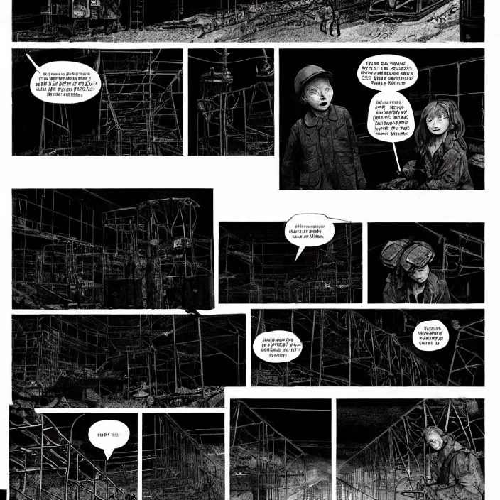 Image similar to sadie sink pulls a trolley in a coal mine. storyboard, scifi cyberpunk. by gabriel hardman, joe alves, chris bonura. cinematic atmosphere, detailed and intricate, perfect anatomy