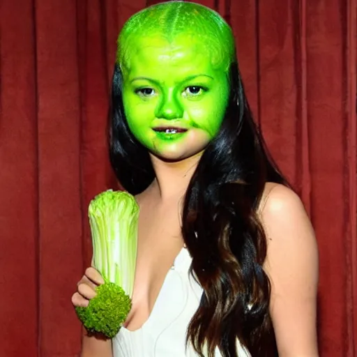 Image similar to selena gomez as celery hybrid monster mutant