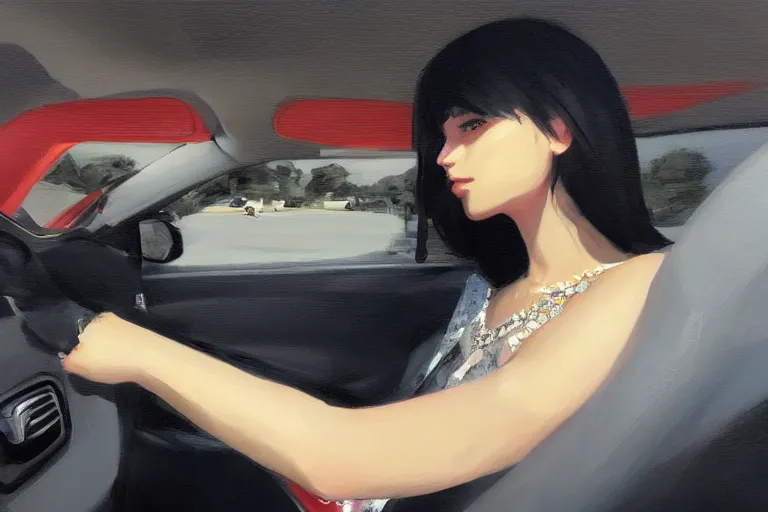 Image similar to A ultra detailed beautiful portrait panting of a stylish pepe sitting in the backseat of a car, Oil painting, by Ilya Kuvshinov, Greg Rutkowski and Makoto Shinkai