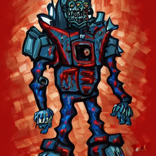 Image similar to zombie mech guy fieri, art by michael miller